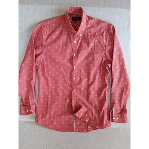 LINDBERGH Black Label Men's Medium Geometric Button Shirt Long Sleeve Red Cotton